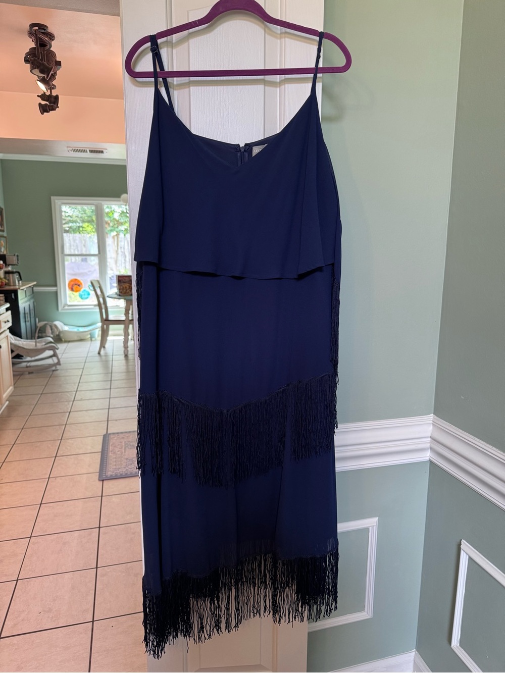 ASOS Navy Fringe Midi Slip Dress